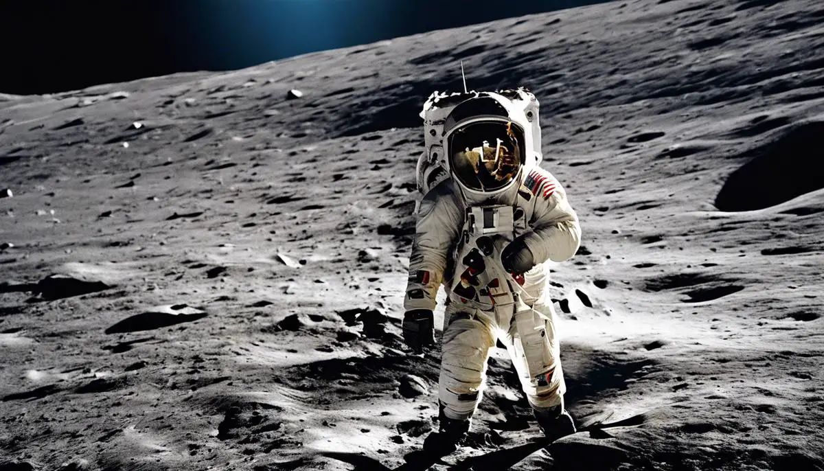 Image representing the Apollo Space Program, showcasing astronauts walking on the Moon's surface.