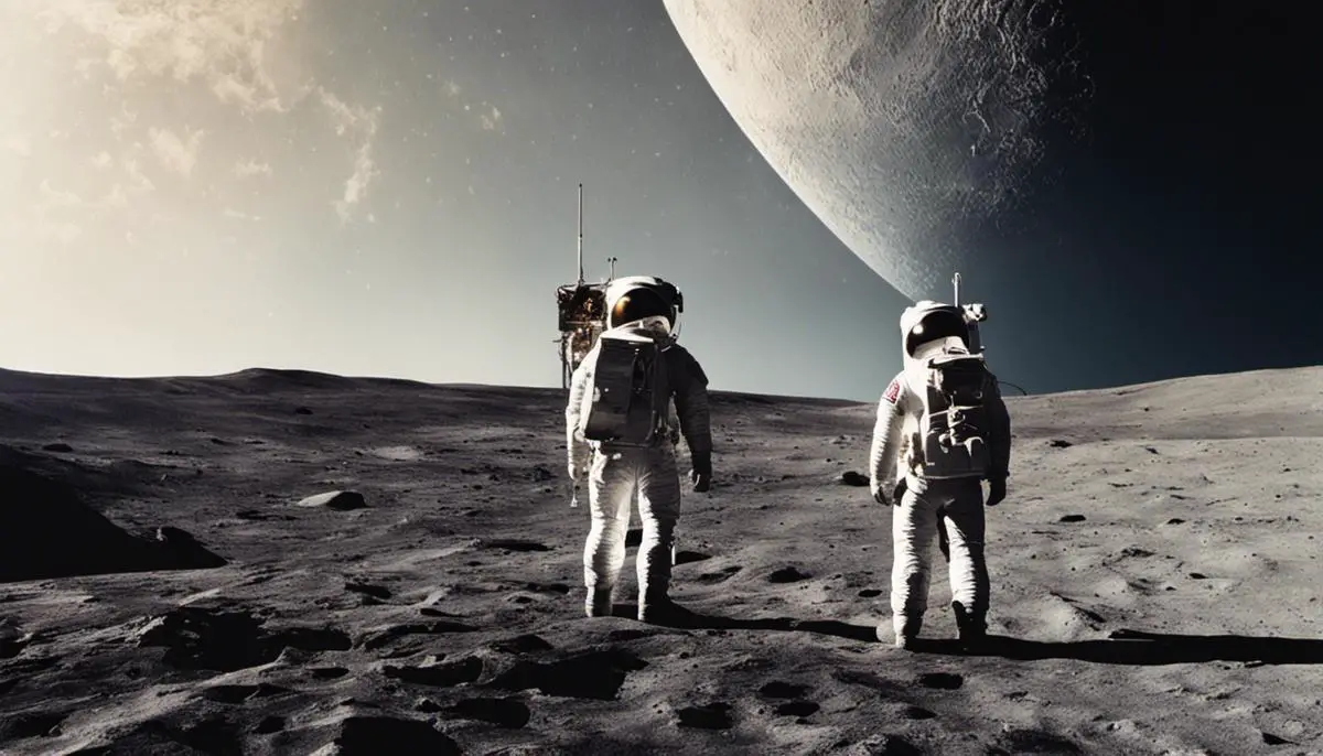 An image of astronauts standing on the Moon's surface, showcasing the Apollo moon missions