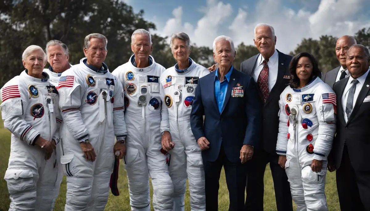 Image: The families of the fallen Apollo 1 heroes standing together, united in grief and resilience.