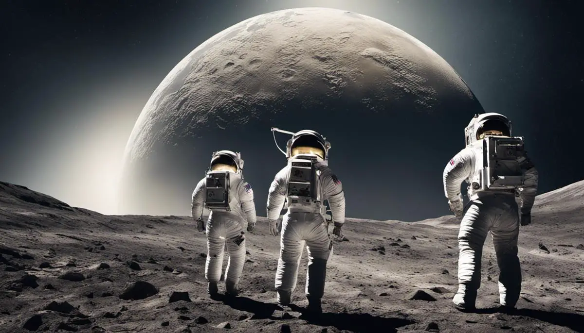 Image of the Artemis program, showcasing astronauts on the Moon's surface with the Earth in the background